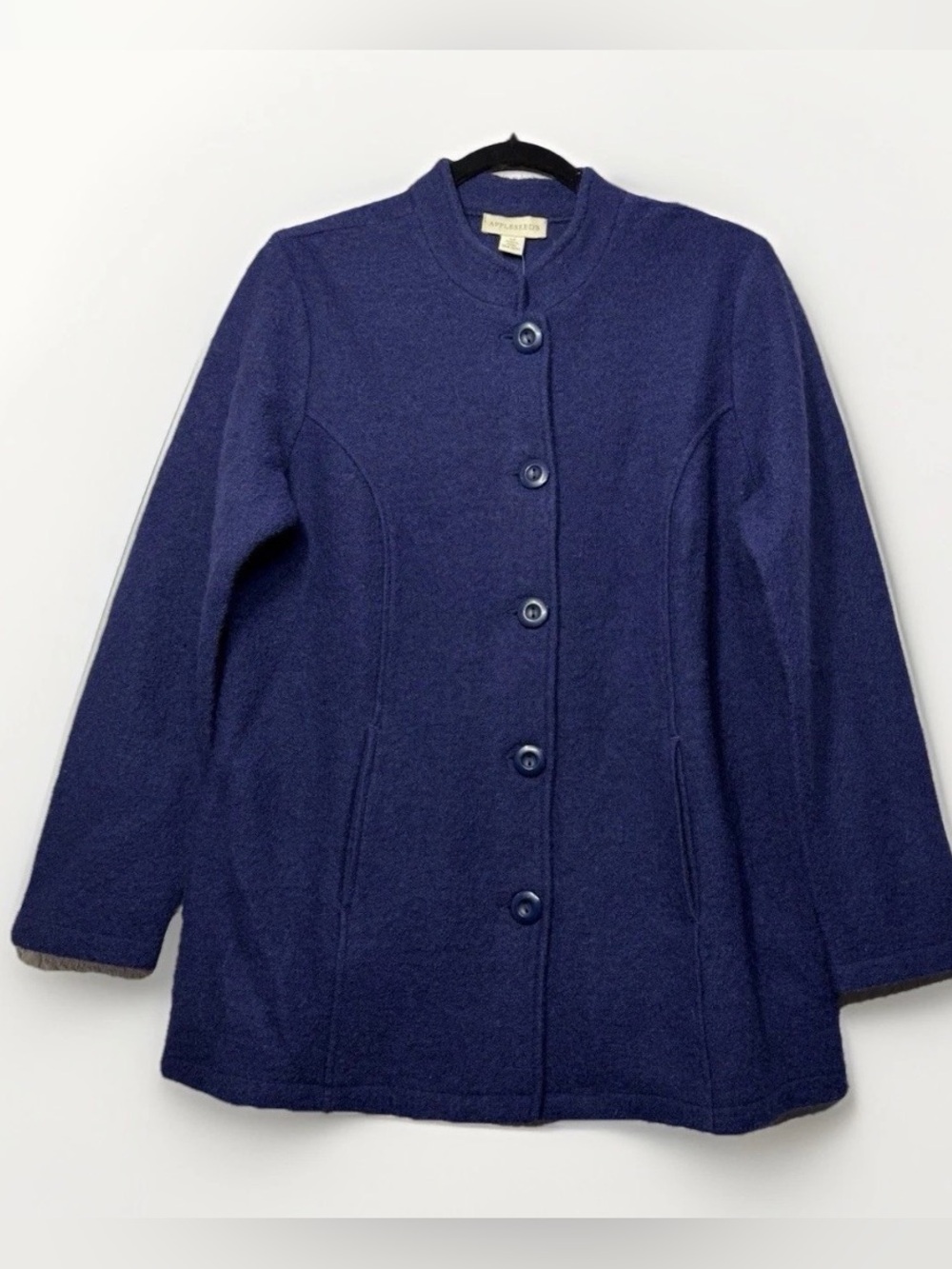 Vintages Appleseed’s 100 Percent Wool Navy Blue Coat Jacket Buttons Women’s Sz M